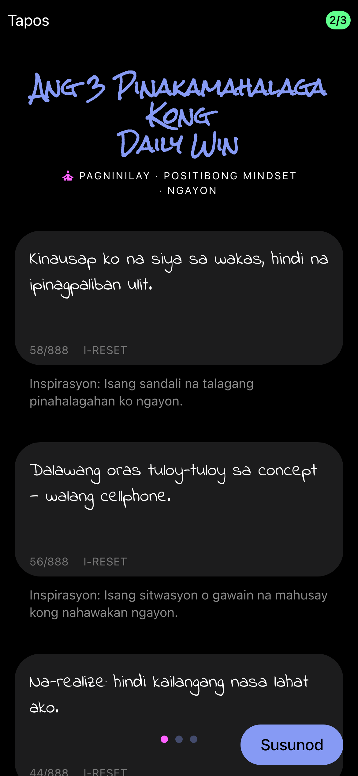 Ang 3 Daily Wins ng araw sa app, sulat-kamay