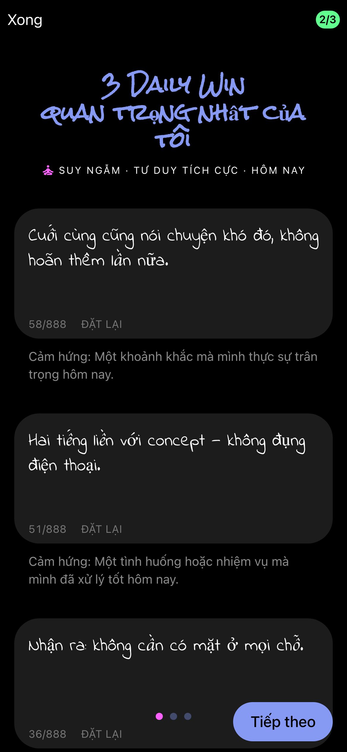 3 Daily Wins trong ngày trên ứng dụng, viết tay